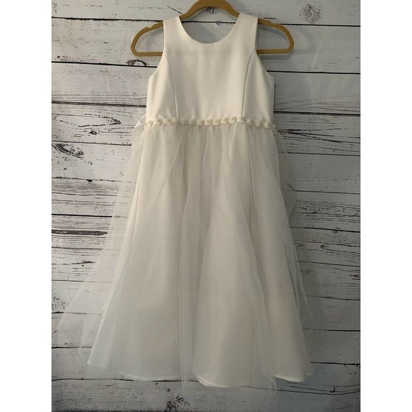 Girls Little Angels White Dress Sz 12 Communion Flower Girl Bridal Tulle Party - Picture 1 of 11